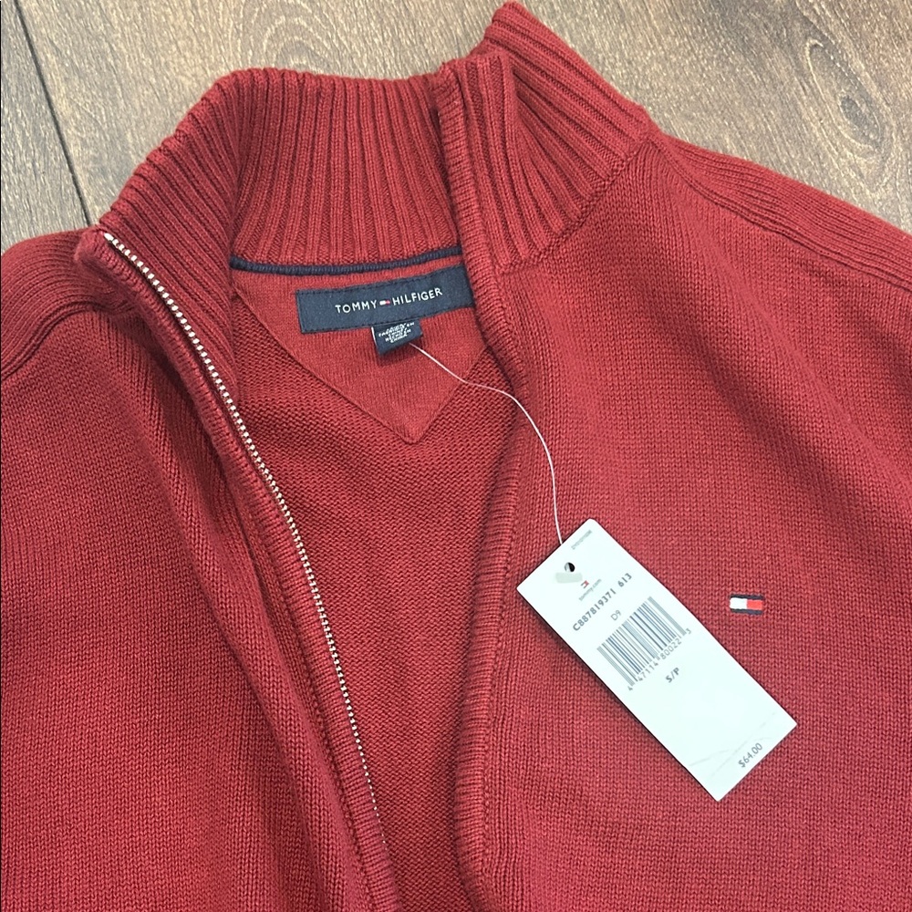 Tommy Hilfiger Men's Zip-Up Red Sweater